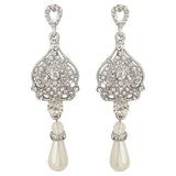 Tuliper Heart Teardrop Bridal Earrings Austrian Crystal Simulated Pearl Dangle Earrings