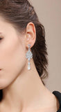 Tuliper Heart Teardrop Bridal Earrings Austrian Crystal Simulated Pearl Dangle Earrings