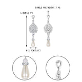 Tuliper Heart Teardrop Bridal Earrings Austrian Crystal Simulated Pearl Dangle Earrings