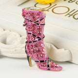 Tuliper High Heel Boot Shoe Brooch Pin Austrian Crystal Enamel Brooches