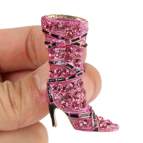 Tuliper High Heel Boot Shoe Brooch Pin Austrian Crystal Enamel Brooches