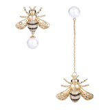 Tuliper Honey Bee Animal Earrings Austrian Crystal Rhinestone Pearl Dangle Earrings