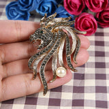 Tuliper Horse Head Animal Brooch Pin Austrian Crystal Pearl Brooches