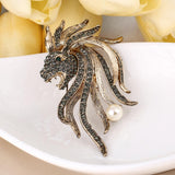 Tuliper Horse Head Animal Brooch Pin Austrian Crystal Pearl Brooches