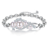 Tuliper Infinity Pearl Bridal Wedding Bracelet Cubic Zircon Bracelet