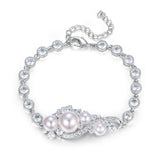 Tuliper Infinity Pearl Bridal Wedding Bracelet Cubic Zircon Bracelet