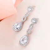 Tuliper Infinity Teardrop Bridal Earrings Cubic Zircon Pierced Earrings