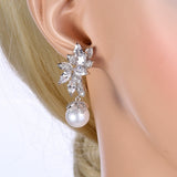 Tuliper Leaf Pearl Bridal Earrings Cubic Zircon Wedding Earrings