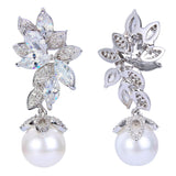 Tuliper Leaf Pearl Bridal Earrings Cubic Zircon Wedding Earrings