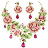 Tuliper Leaf Rose Flower Necklace Earrings Set