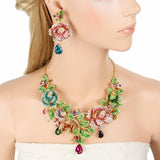 Tuliper Leaf Rose Flower Necklace Earrings Set