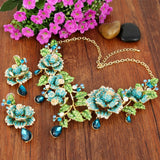 Tuliper Leaf Rose Flower Necklace Earrings Set