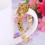 Tuliper Leopard Panther Animal Bracelet Bangle Austrian Crystal Rhinestone Enamel Bracelet