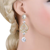 Tuliper Love Heart Drop Bridal Earrings Cubic Zircon Crystal Earrings