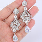 Tuliper Love Heart Drop Bridal Earrings Cubic Zircon Crystal Earrings