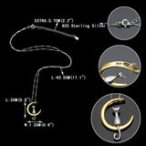 Tuliper Lovely Cat Sitting on Crescent Moon Pendant Necklace