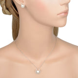 Tuliper Lucky Horse Shoe Pearl Bridal Necklace Earrings Set