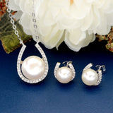 Tuliper Lucky Horse Shoe Pearl Bridal Necklace Earrings Set