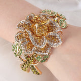 Tuliper Luxury Flower Bracelet Bangle Austrian Crystal Rhinestone Plant Bangle Cuff