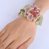 Tuliper Luxury Flower Bracelet Bangle Austrian Crystal Rhinestone Plant Bangle Cuff