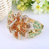 Tuliper Luxury Flower Bracelet Bangle Austrian Crystal Rhinestone Plant Bangle Cuff