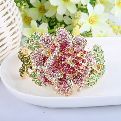 Tuliper Luxury Flower Bracelet Bangle Austrian Crystal Rhinestone Plant Bangle Cuff