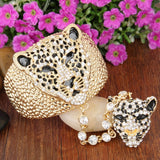 Tuliper Luxury Panther Leopard Animal Bracelet Ring Set Austrian Crystal Bangle Set