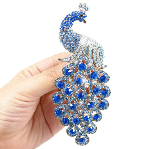 Tuliper Luxury Peacock Peafowl Animal Pin Pendant Austrian Crystal Brooch