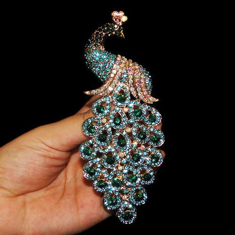 Tuliper Luxury Peacock Peafowl Pendant Blue Austrian Crystal Brooch