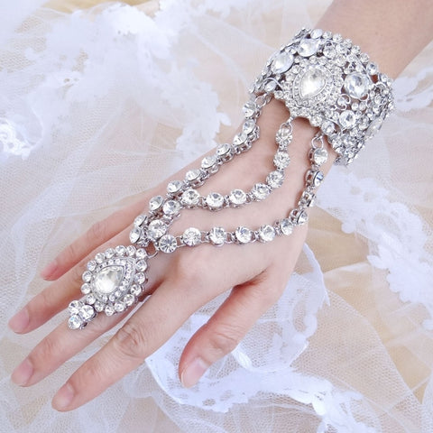 Tuliper Luxury Teardrop Bridal Bangle Ring Set Austrian Crystal Rhinestone Bracelet