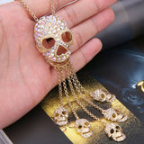 Tuliper Multi Skeleton Skull Tassel Pendant Necklace Austrian Crystal Rhinestone Long Chain Necklace