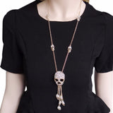 Tuliper Multi Skeleton Skull Tassel Pendant Necklace Austrian Crystal Rhinestone Long Chain Necklace