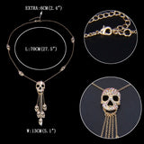 Tuliper Multi Skeleton Skull Tassel Pendant Necklace Austrian Crystal Rhinestone Long Chain Necklace