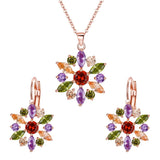 Tuliper Multi-color Flower Bridal Necklace Earrings Set Cubic Zircon