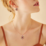 Tuliper Multi-color Flower Bridal Necklace Earrings Set Cubic Zircon