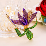 Tuliper Orchid Flower Brooch Pin Austrian Crystal Enamel Brooches