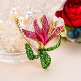 Tuliper Orchid Flower Brooch Pin Austrian Crystal Enamel Brooches