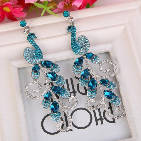 Tuliper Peacock Peafowl Animal Earrings Austrian Crystal Earrings