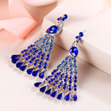 Tuliper Peacock Peafowl Tassel Animal Earrings Austrian Crystal Dangle Earrings