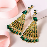 Tuliper Peacock Peafowl Tassel Animal Earrings Austrian Crystal Dangle Earrings