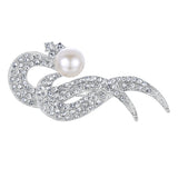 Tuliper Pearl Bridal Pin Pendant Flower Copper Zircon Brooch