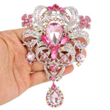 Tuliper Pink Bridal Golden Plated Flower Rhinestone Austrian Crystal Hollow Charm Brooches