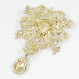 Tuliper Pink Bridal Golden Plated Flower Rhinestone Austrian Crystal Hollow Charm Brooches