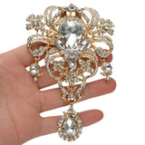 Tuliper Pink Bridal Golden Plated Flower Rhinestone Austrian Crystal Hollow Charm Brooches