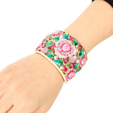 Tuliper Pink Enamel Flower Rose Bangle Austrian Crystal Rhinestone Bracelets & Bangles