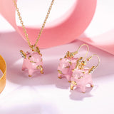 Tuliper Pink Enamel Pig Animal Jewelry Set