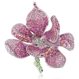 Tuliper Pink Orchid Flower Bloom Brooch Pin Austrian Crystal Rhinestone Brooch