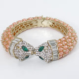 Tuliper Pink Panther Leopard Kiss Bracelets & Bangles Austrian Crystal Rhinestone Animal Bangle Cuff