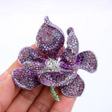 Tuliper Purple Orchid Flower Bloom Austrian Crystal Rhinestone Brooches