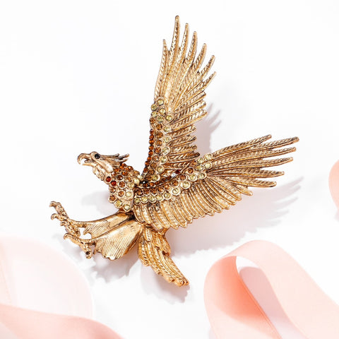 Tuliper Retro Eagle Hawk Animal Pin Austrian Crystal Brooch